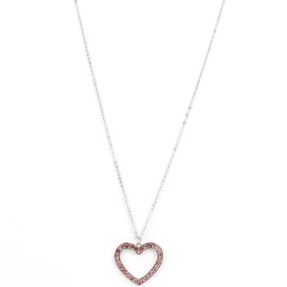 NWT Boutique Pink Heart Diamond Rhinestone Silver Necklace - Fashion Jewelry - Picture 3 of 3
